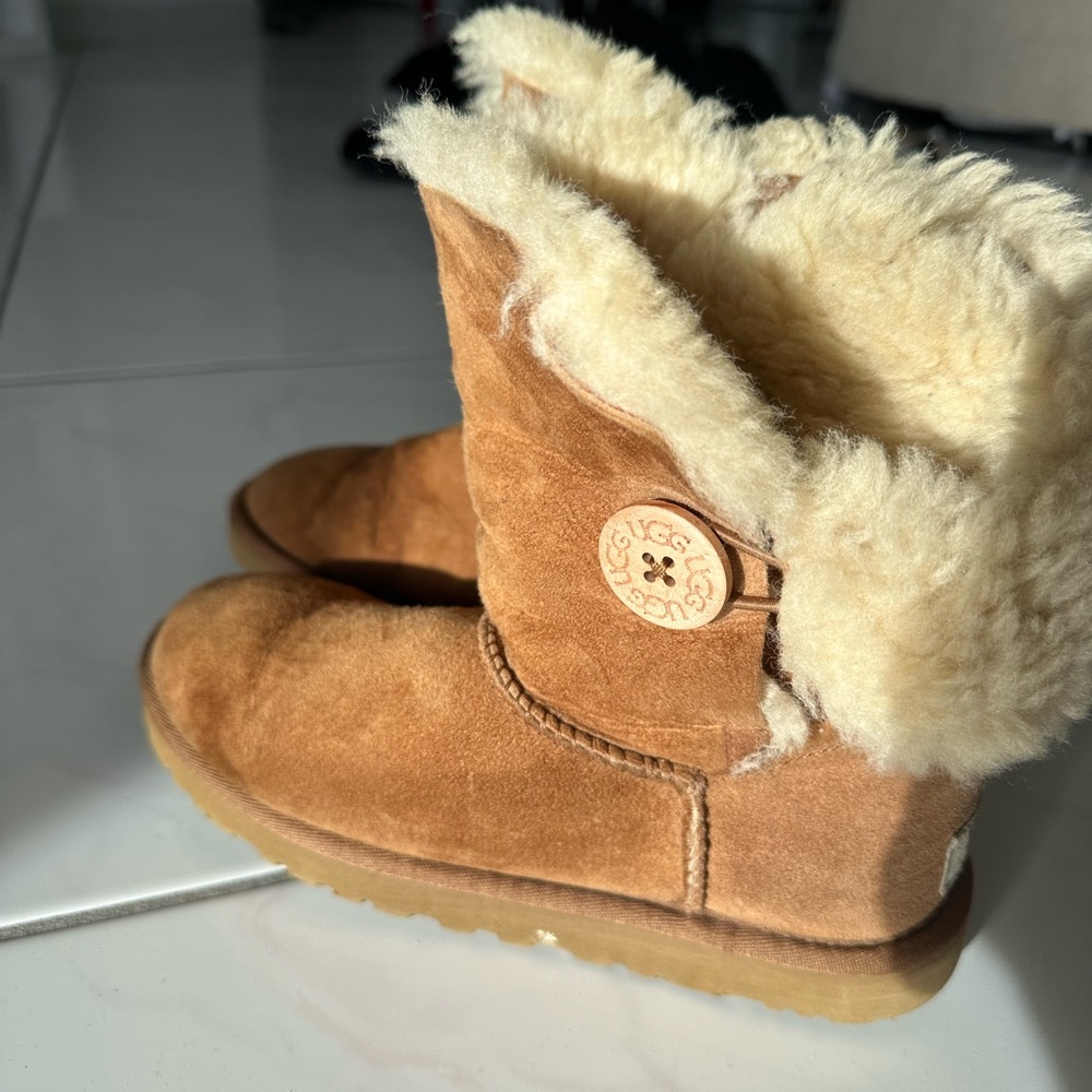 Chestnut Ugg Booties, Button Side, Size 6 - image 2